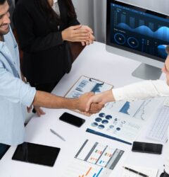 cherrywork_Group of diverse office worker employee shake hand and working together Prudent